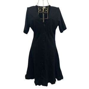 ASOS NWT Black Cotton Button Front Ruffle Hem Mini Dress Size US 4